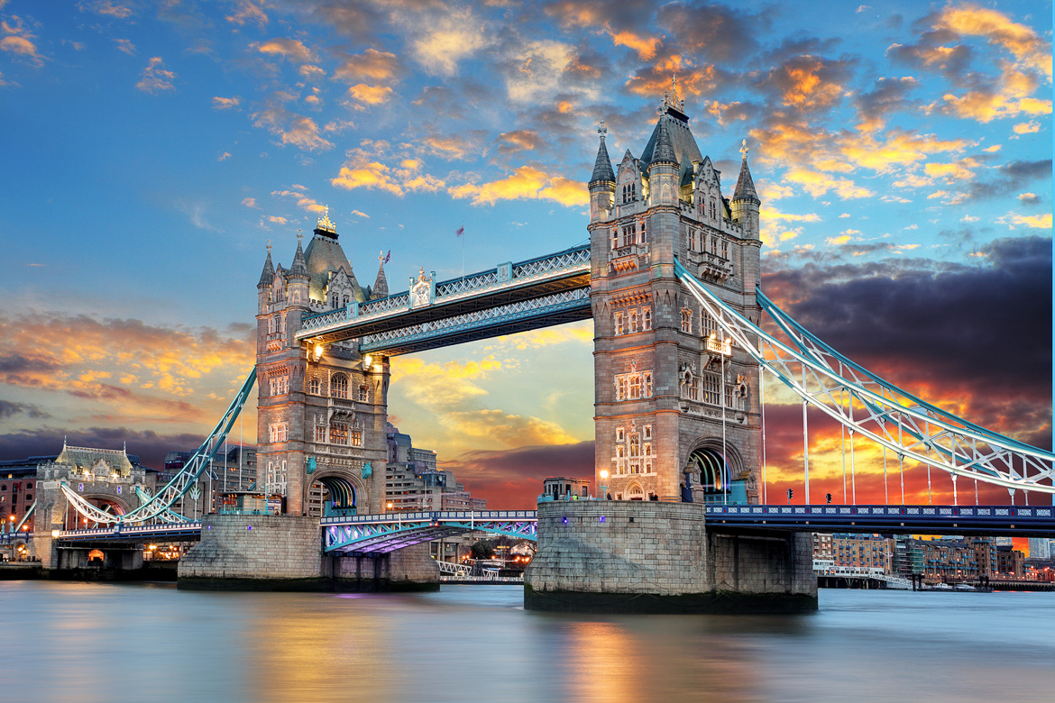Tower Bridge in London UK at sunset